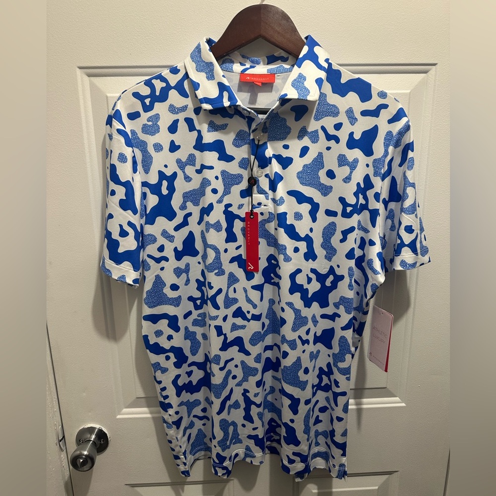 Abstract Blue and White Men's Polo Shirt